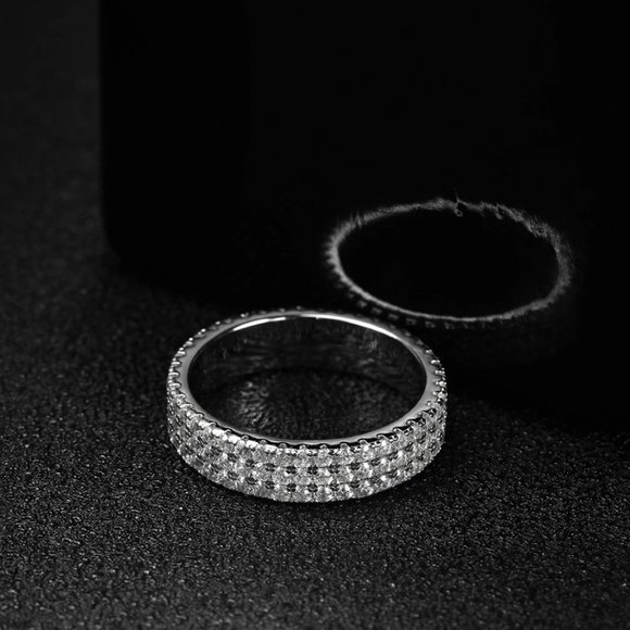 Certified 1.5 mm Moissanite Diamond Three Row Pave Full Eternity Band Ring - Picture 5 of 12